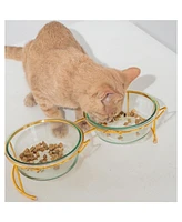Elevated Glass Cat Bowl Stand Set