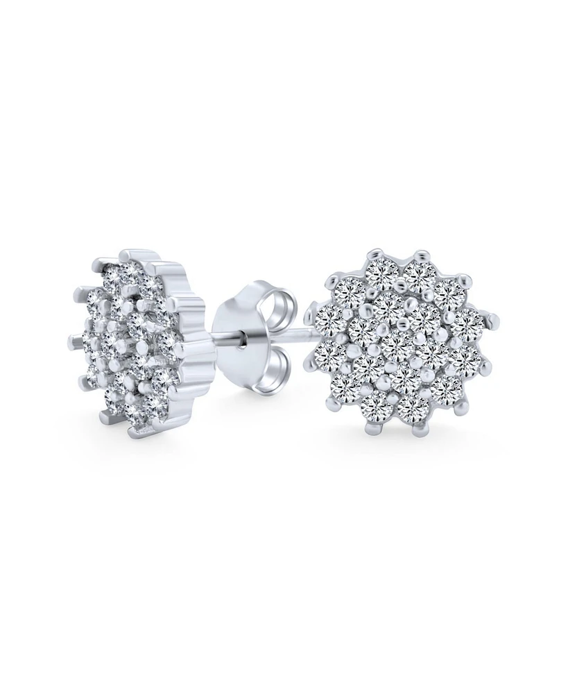 Bling Jewelry Elegant Halo Cz Cubic Zirconia Christmas Flower Snowflake Stud Earrings .925 Sterling Silver