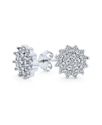 Bling Jewelry Elegant Halo Cz Cubic Zirconia Christmas Flower Snowflake Stud Earrings .925 Sterling Silver