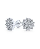 Bling Jewelry Elegant Halo Cz Cubic Zirconia Christmas Flower Snowflake Stud Earrings .925 Sterling Silver