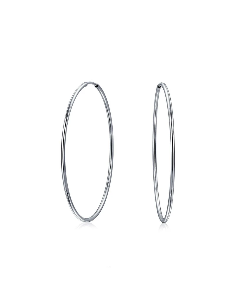 Bling Jewelry Thin Minimalist Hoop Huggie Earrings Sterling Silver Various Sizes