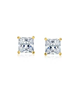 Bling Jewelry Clear Square Princess Cut Cubic Zirconia Solitaire Stud Earrings Women Cz Secure Screw Back Black Gold Plated .925 Sterling Silver