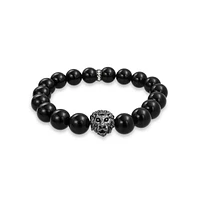 Bling Jewelry Jungle Animal Black Brown Tiger Eye Lava Rock Round Bead Strand Jungle Animal Fox Wolf Lion Head Stretch Beads Bracelet Gold Plated Or B