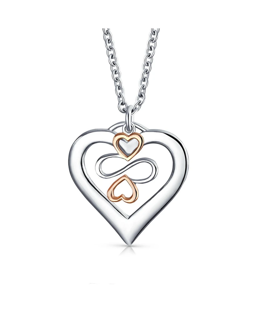 Bling Jewelry Ayllu Amulet Talisman Intertwine Symbol Heart Infinity Clover Love Luck Unity Inspirational Open Heart Charm Pendant Necklace Rose Gold