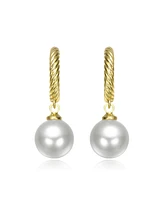 14K Gold Plated with White Pearl Twisted Hoop Earrings