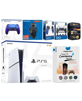 Sony Playstation 5 Slim Disc with Extra Volcanic Red Controller, Plantronics Headset, Trigger Stop Kit, Fps Grip Kit and MightySkins Decal Voucher + 2