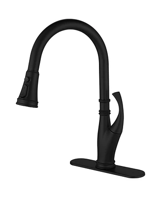 Single-Handle Pull-Down Sprayer 3 Spray High Arc Kitchen Faucet With Deck Plate in Matte Black