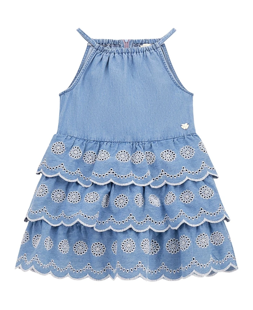 Guess Big Girls Denim Tiered Halter Neck Dress