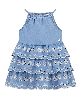 Guess Big Girls Denim Tiered Halter Neck Dress