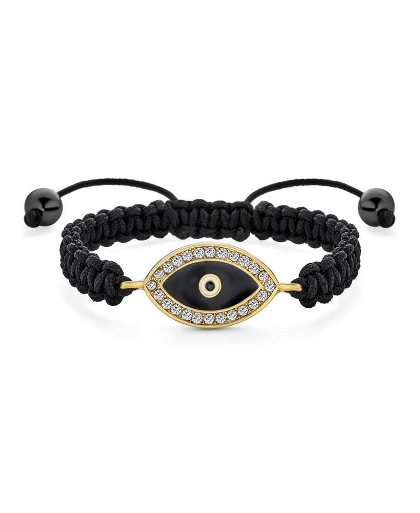 Bling Jewelry Black Braided Cord Evil Eye Bracelet Bolo Crystal Accent Adjustable Gold Plated Protection And Good Luck