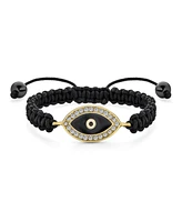 Bling Jewelry Black Braided Cord Evil Eye Bracelet Bolo Crystal Accent Adjustable Gold Plated Protection And Good Luck