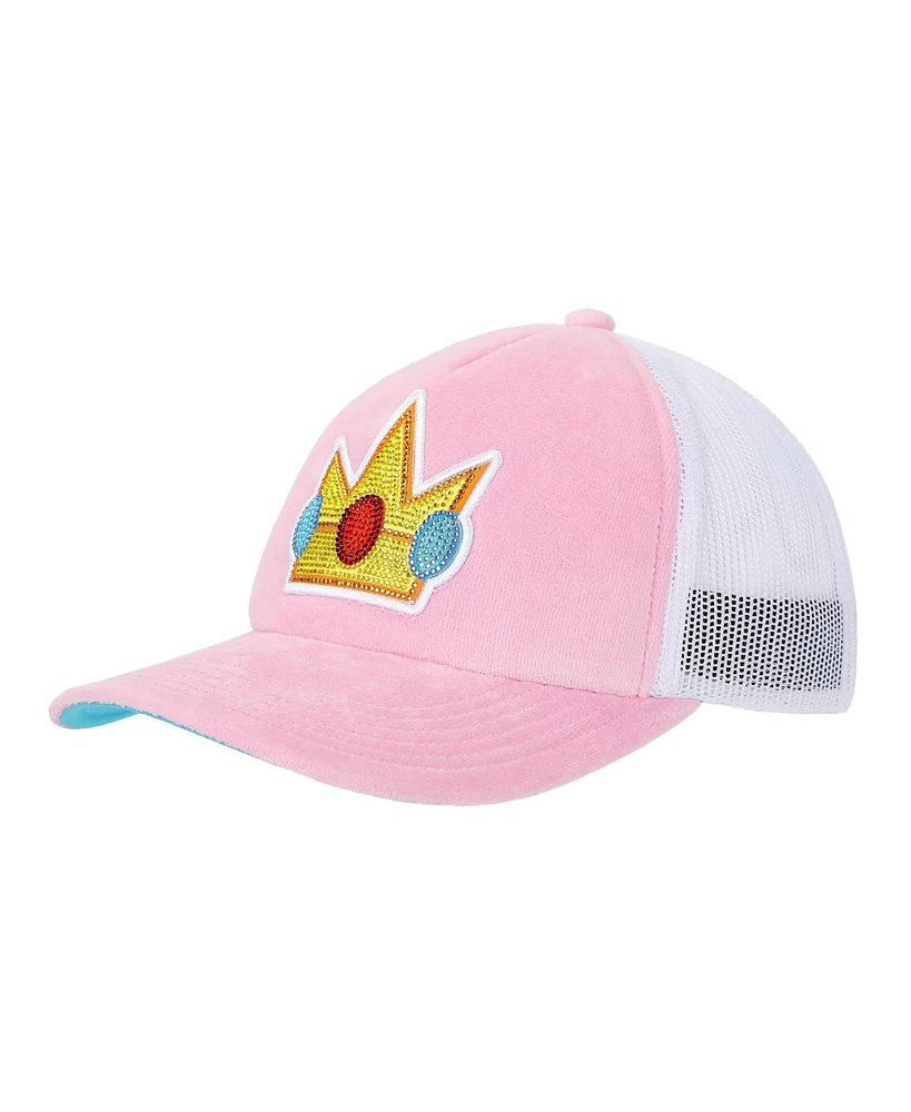 Super Mario Bros Princess Peach Rhinestone Crown Pink Trucker Hat-osfa