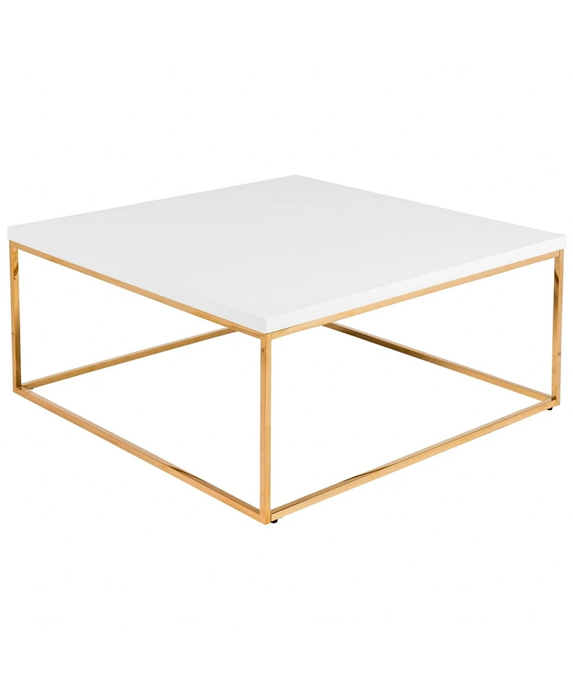 35" White And Gold Metal Square Coffee Table