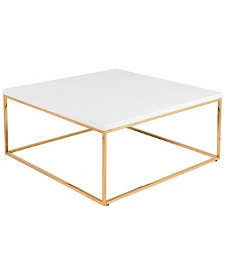 35" White And Gold Metal Square Coffee Table