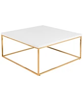 35" White And Gold Metal Square Coffee Table