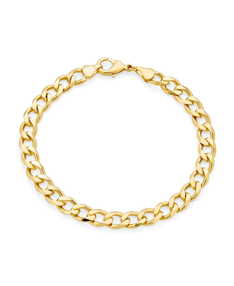 Bling Jewelry Urban Biker Jewelry 7MM Flat Miami Cuban Curb Link Bracelet 180 Gauge Yellow Gold Plated Brass