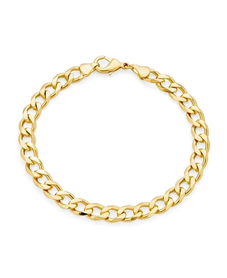 Bling Jewelry Urban Biker Jewelry 7MM Flat Miami Cuban Curb Link Bracelet 180 Gauge Yellow Gold Plated Brass