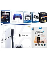 Sony Playstation 5 Slim Disc with Spider-Man: Miles Morales, Extra Volcanic Red Controller, Fps Grip Kit, Charge Dock and MightySkins Decal Voucher +