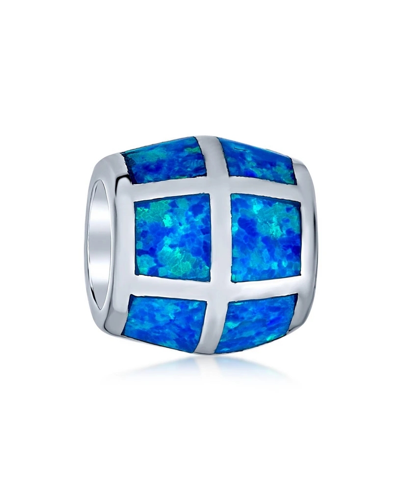 Bling Jewelry Aqua Blue Opal Inlay Barrel Charm Bead Sterling Silver European Bracelet