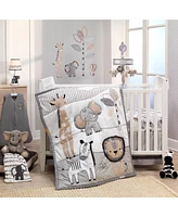 Lambs & Ivy Baby Jungle Safari 100% Cotton White/Gray Elephant/Lion Fitted Crib Sheet
