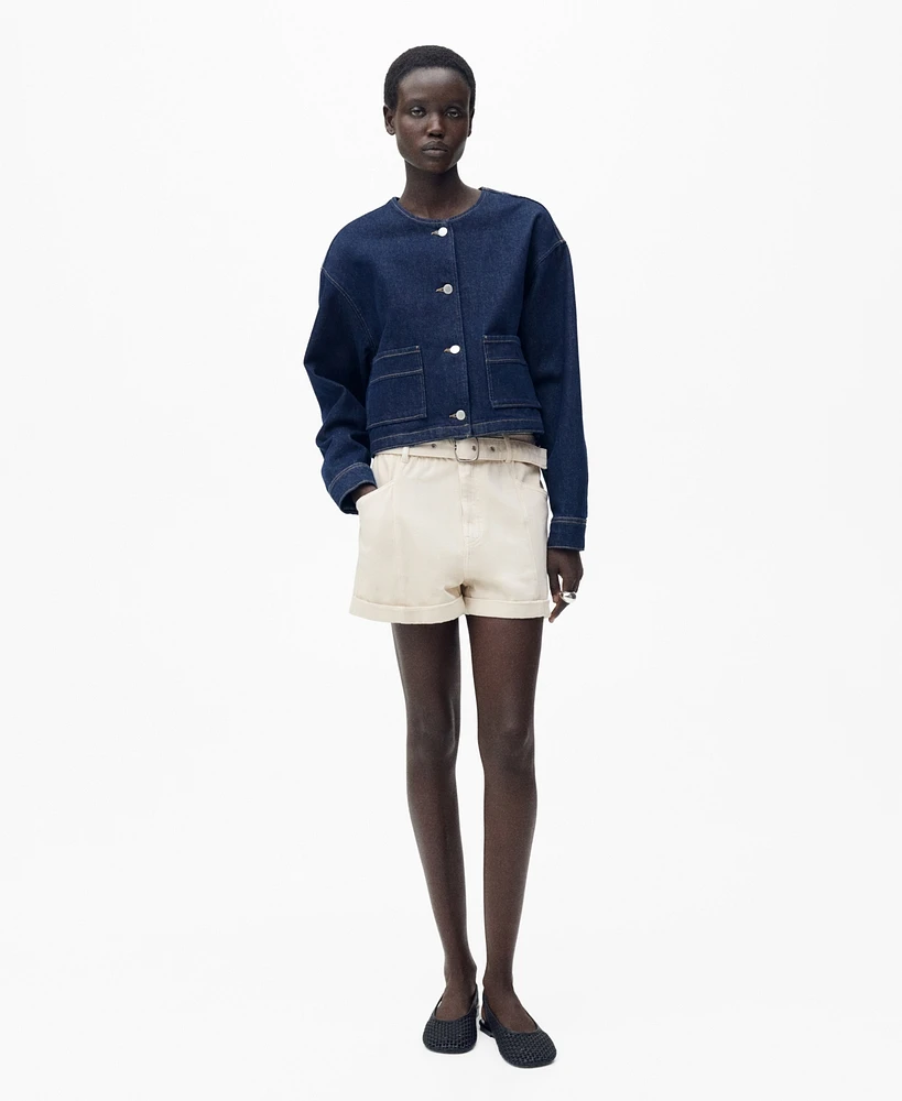 Mango Women's Rolled Hem Paper Bag Shorts