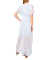 CeCe Women's Lace Flutter-Sleeve V-Neck Smocked-Waist Maxi Dress