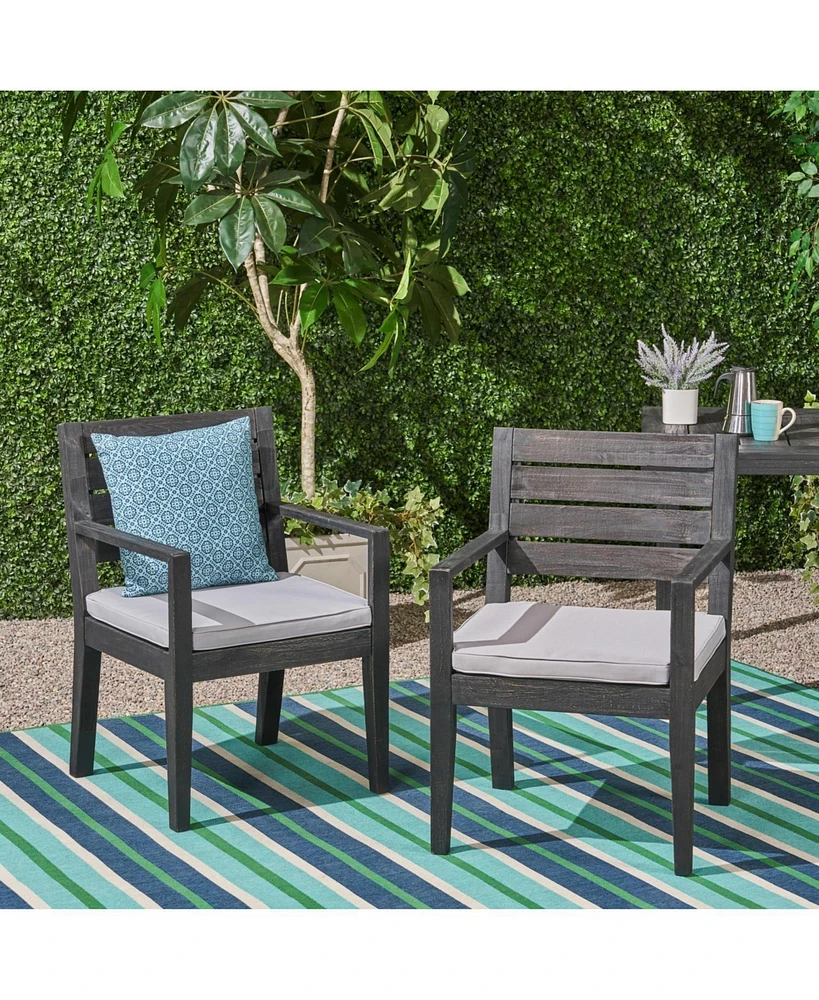 Outdoor Dining Chair Set of 2, Dark Grey With Light Grey Cushion