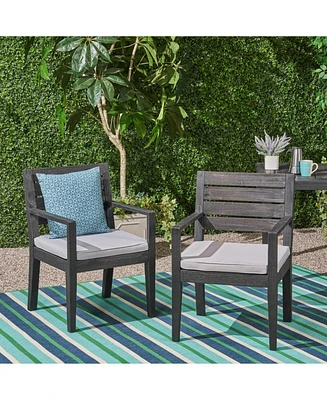 Outdoor Dining Chair Set of 2, Dark Grey With Light Grey Cushion
