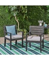 Outdoor Dining Chair Set of 2, Dark Grey With Light Grey Cushion