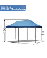 10x20 Pop-Up Canopy, 6 Sidewalls, Uv/Waterproof, Adjustable Height, Roller Bag, Blue