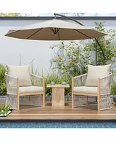 Modern beige curved aluminum lounge chairs, Rope weave, cushioned