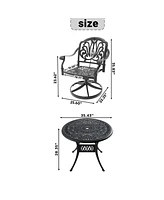 5-Piece Cast Aluminum Dining Set, 4 Swivel Chairs, 35" Round Table