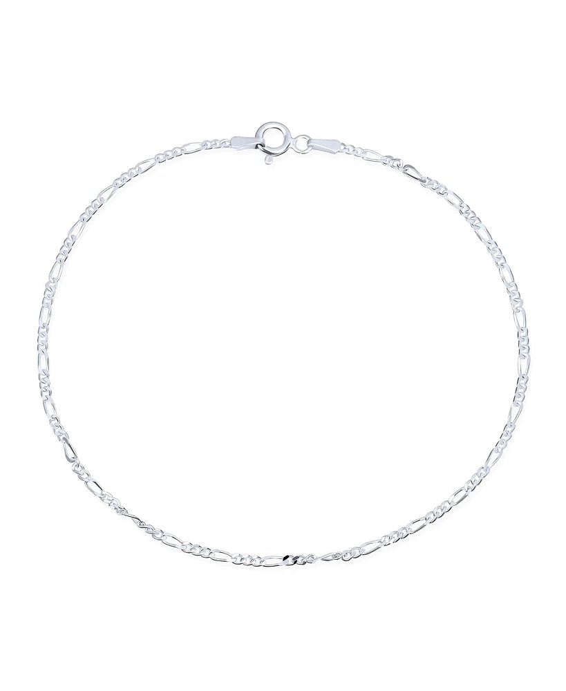 Bling Jewelry Simple Strong 50 Gauge .925 Sterling Silver Figaro Chain Anklet Ankle Bracelet Flexible 9 -10 Inch Made In Italy