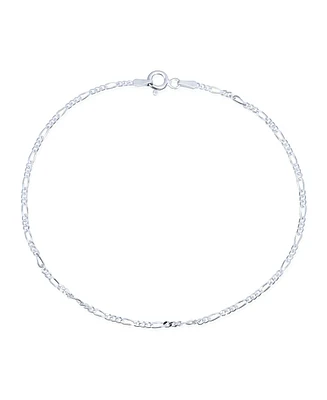 Bling Jewelry Simple Strong 50 Gauge .925 Sterling Silver Figaro Chain Anklet Ankle Bracelet Flexible 9 -10 Inch Made In Italy