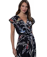 HotSquash London Women's Abstract Print Chiffon Faux Wrap Maxi Dress
