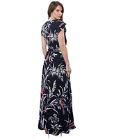 HotSquash London Women's Abstract Print Chiffon Faux Wrap Maxi Dress