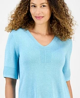 Jm Collection Petite Textured-Knit V-Neck Short-Sleeve Sweater, Exclusively at Macy's