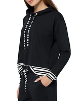 Three Dots Women's Striped Trim Pullover Hoodie