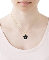Heart Onyx (6mm) & Diamond Accent Flower 18" Pendant Necklace in 10k Yellow Gold