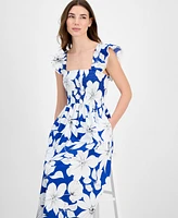 Anne Klein Petite Smocked Bodice Printed Midi Dress