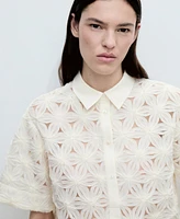 Mango Women's Openwork Floral Textured Shirt