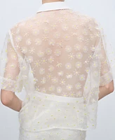 Mango Women's Floral Embroidered Semi-Transparent Shirt