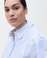 Mango Women's Flower Embroidered Striped Shirt
