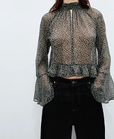Mango Women's Ruffled Floral-Print Blouse