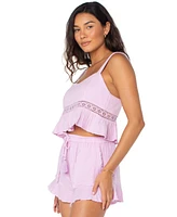Roxy Juniors' Island Time Cotton Tiered Cropped Top