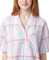 Hue Women's Plaid Seersucker Short-Sleeve Boxer Pajama Set
