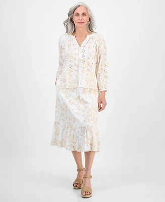Style & Co Petite Morning Glories Tiered Eyelet Skirt, Exclusively at Macy's