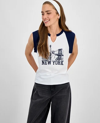 Rebellious One Juniors' Nyc Raglan-Sleeve Graphic T-Shirt