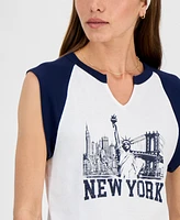 Rebellious One Juniors' Nyc Raglan-Sleeve Graphic T-Shirt