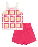 Rare Editions Baby Girls 2-Piece Granny Square Crochet and Short Set